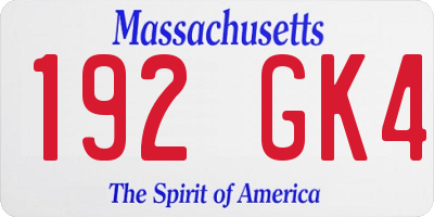 MA license plate 192GK4