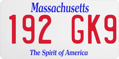 MA license plate 192GK9