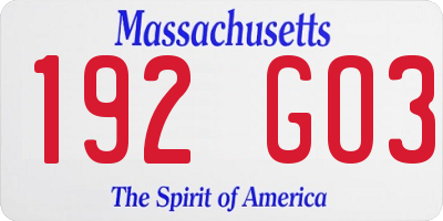 MA license plate 192GO3