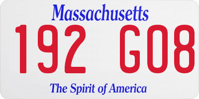 MA license plate 192GO8