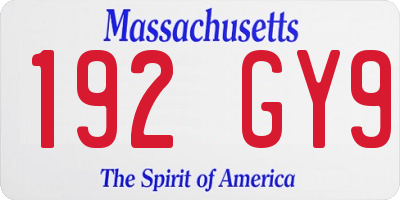 MA license plate 192GY9