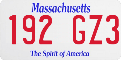 MA license plate 192GZ3