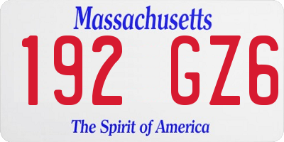 MA license plate 192GZ6
