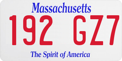 MA license plate 192GZ7