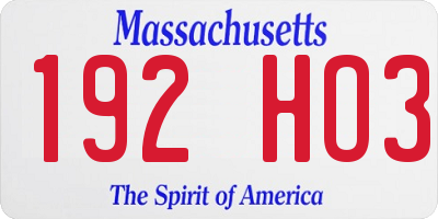 MA license plate 192HO3