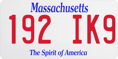 MA license plate 192IK9