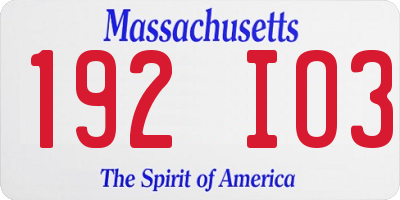 MA license plate 192IO3