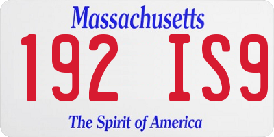 MA license plate 192IS9