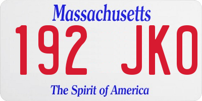 MA license plate 192JK0
