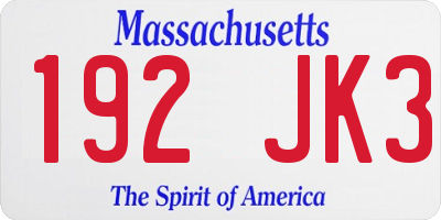 MA license plate 192JK3