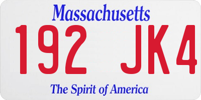 MA license plate 192JK4