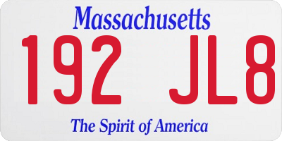 MA license plate 192JL8