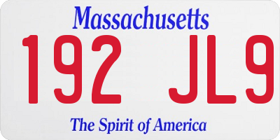 MA license plate 192JL9