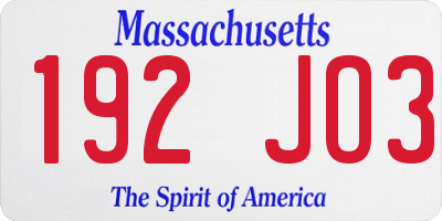 MA license plate 192JO3