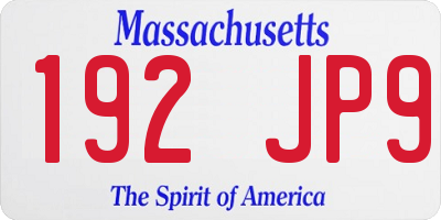 MA license plate 192JP9