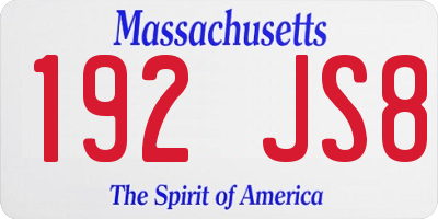 MA license plate 192JS8