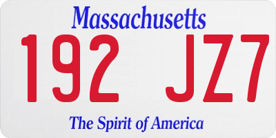 MA license plate 192JZ7
