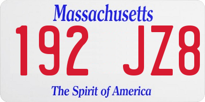 MA license plate 192JZ8