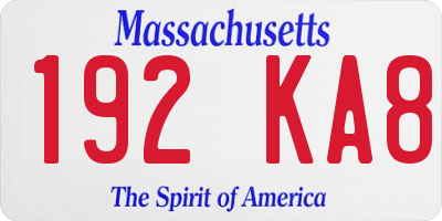 MA license plate 192KA8