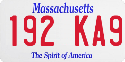 MA license plate 192KA9