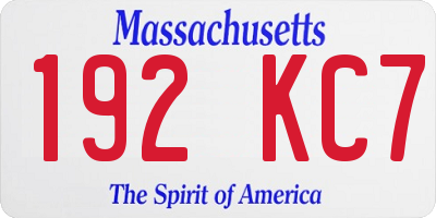 MA license plate 192KC7