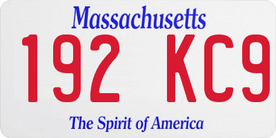 MA license plate 192KC9