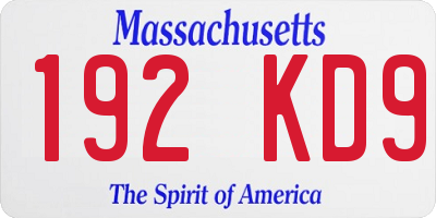 MA license plate 192KD9