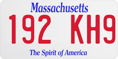 MA license plate 192KH9