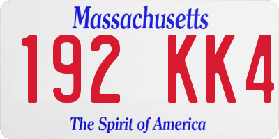 MA license plate 192KK4
