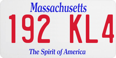 MA license plate 192KL4