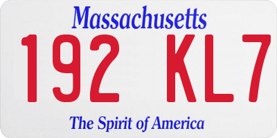 MA license plate 192KL7