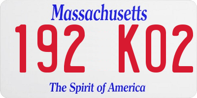 MA license plate 192KO2