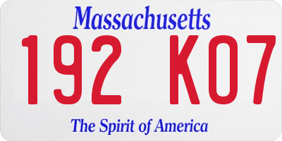 MA license plate 192KO7
