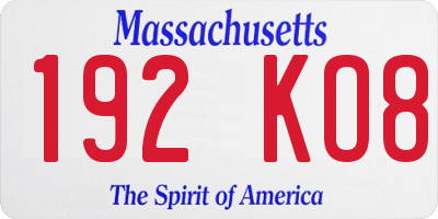 MA license plate 192KO8