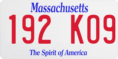 MA license plate 192KO9