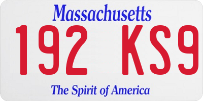 MA license plate 192KS9