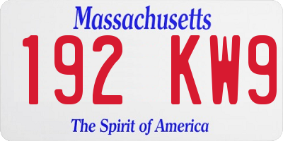 MA license plate 192KW9
