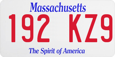 MA license plate 192KZ9