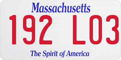 MA license plate 192LO3