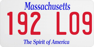 MA license plate 192LO9