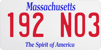 MA license plate 192NO3