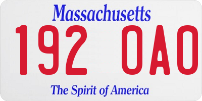 MA license plate 192OA0