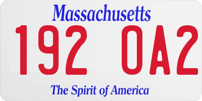 MA license plate 192OA2