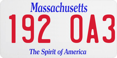 MA license plate 192OA3