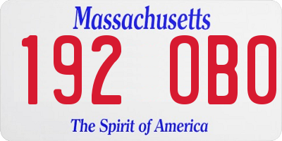 MA license plate 192OB0