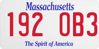 MA license plate 192OB3