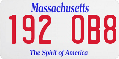 MA license plate 192OB8