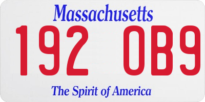 MA license plate 192OB9