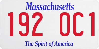 MA license plate 192OC1