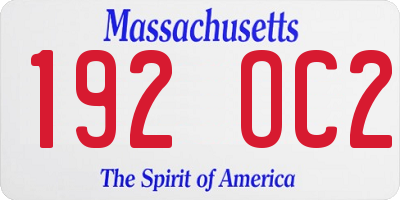 MA license plate 192OC2